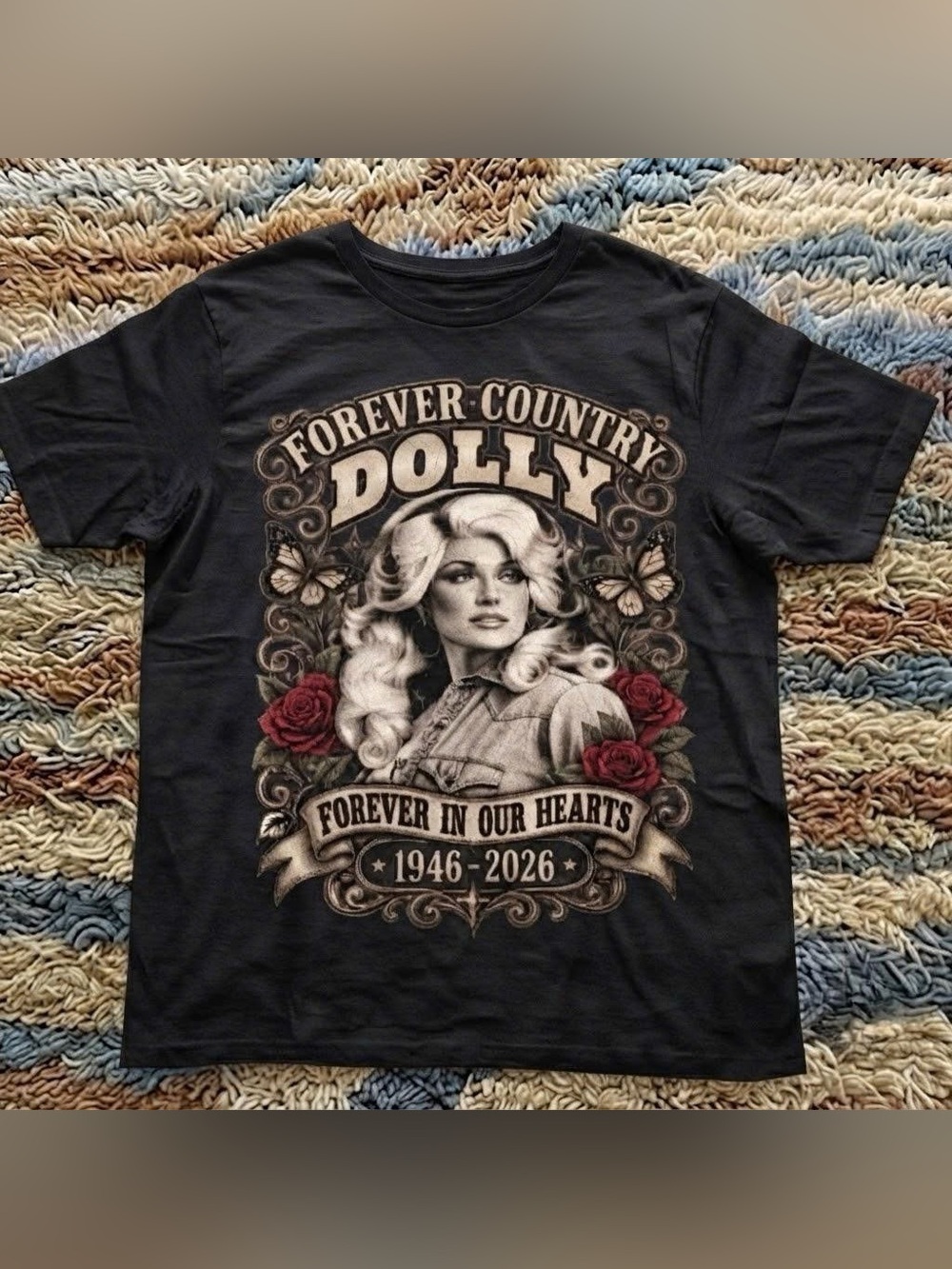 Vintage Dolly Parton Forever In Our Hearts Country Music Graphic T Shirt Black